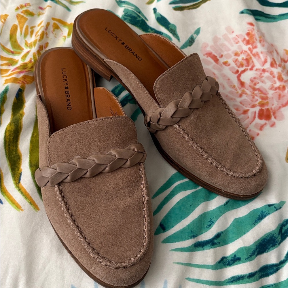 Lucky Brand Brown Suede Slip-On Loafers Mules